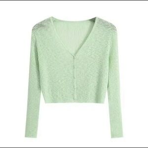 Light Green Ribbed Cardigan